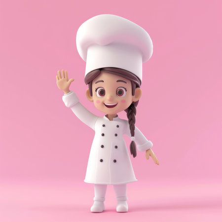 3D style cute cartoon character of a female professional chef workerの素材