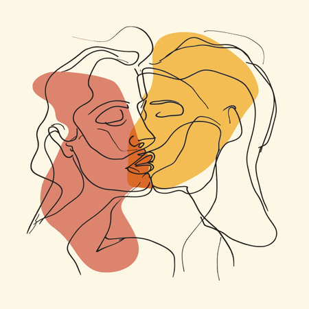 Simple abstract line drawing illustration of a couple kissingの素材