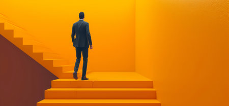 A business person walking on a staircase. Business progress and development conceptの素材