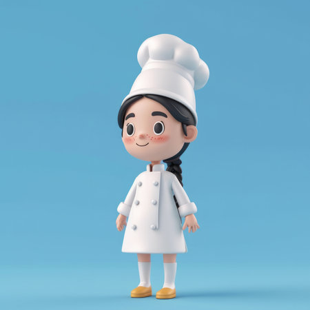 3D style cute cartoon character of a female professional chef workerの素材