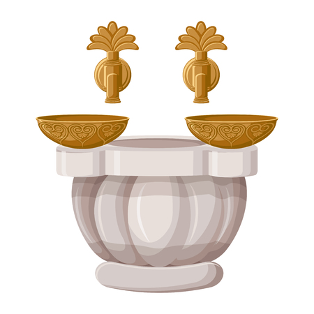 Turkish bath, hamam with copper bowls isolated on white background.のイラスト素材