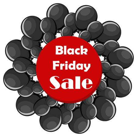 Black Friday sale concept with black balloons and round red frame on white background. Vector illustration in flat style.のイラスト素材