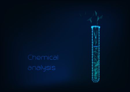 Scientific background with low poly wireframe test tube and abstract compound.のイラスト素材