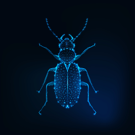 Glowing low polygonal june bug isolated on dark blue background.のイラスト素材
