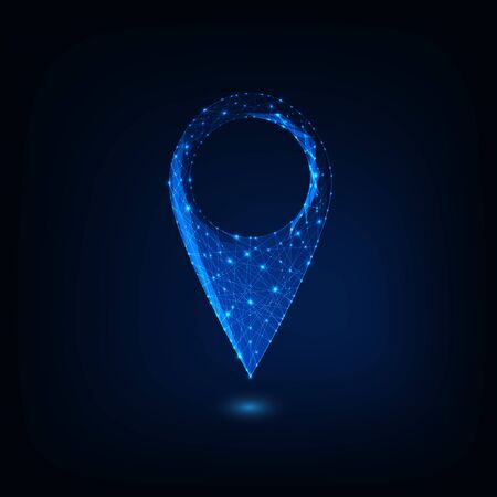 Futuristic glowing low polygonal gps symbol isolated on dark blue background.のイラスト素材