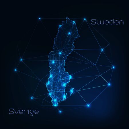 Sweden map outline with stars and lines abstract framework. Communication, connection concept.のイラスト素材