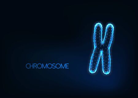 Futuristic glowing low polygonal chromosome isolated on dark blue background.のイラスト素材