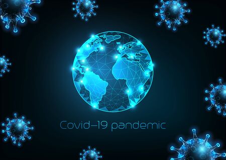 Futuristic Coronavirus Covid-19 pandemic concept around earth globe web bannerのイラスト素材