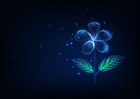 Futuristic glowing low polygonal flower isolated on dark blueのイラスト素材