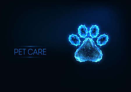 Futuristic pet care, veterinary clinic, grooming service logo concept with low polygonal animal pawのイラスト素材