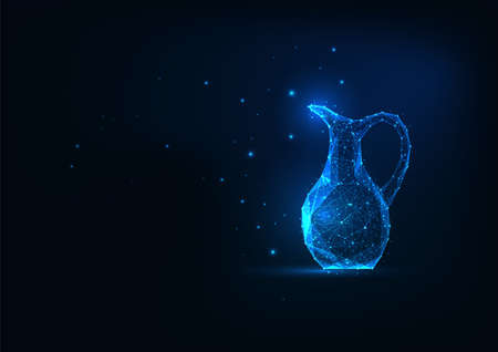 Futuristic glowing low polygonal ancient jug isolated on dark blue background.のイラスト素材