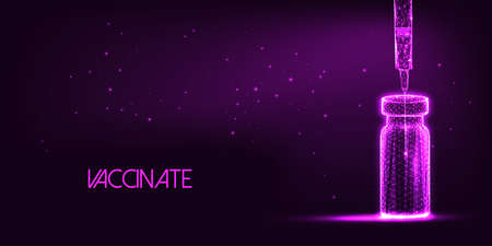 Futuristic vaccine concept with glowing low polygonal syringe and ampouleのイラスト素材
