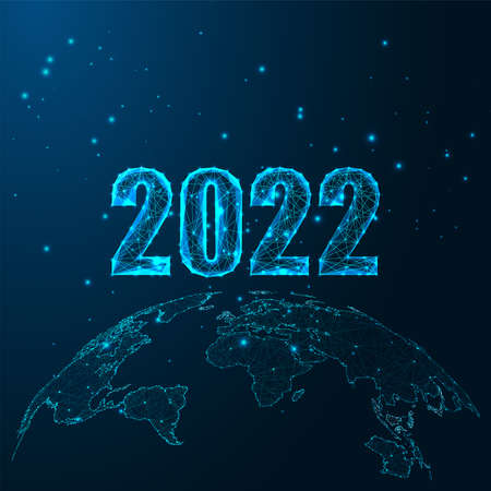 Abstract 2022 happy New Year to the world concept banner with globe mapのイラスト素材