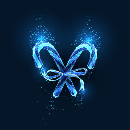Two abstract glowing candy canes and ribbon bow and text isolated on dark blueのイラスト素材