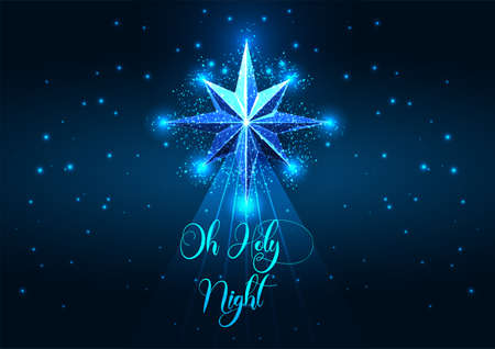 Glowing traditional Christmas digital greeting card with nativity star and text Oh Holly Nightのイラスト素材