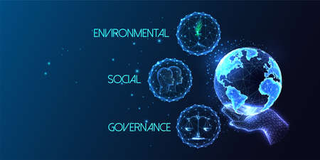 Concept of environmental social governance ESG with hand holding Erath globe on dark blue backgoundのイラスト素材