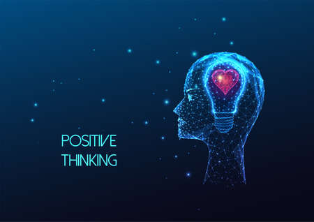 Concept of positive thinking, positive psychology, empathy with heart shape inside of human headのイラスト素材
