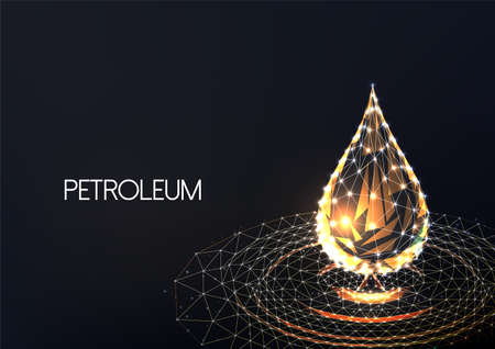 Concept of oil industry with gold petroleum drop in futuristic style on black backgoundのイラスト素材