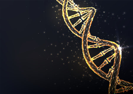 Abstract gold DNA helix structure on black background. Concept of genes, genealogy, geneticsのイラスト素材