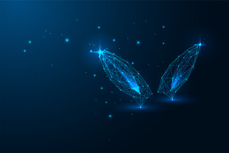 Futuristic rabbit or bunny ears in glowing low polygonal style isolated on dark blue backgroundのイラスト素材