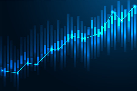 Economics trends, stock market investment graph futuristic concept with glowing growth chartのイラスト素材
