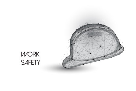 Abstract safety construction helmet in linear low polygonal style black on white backgroundのイラスト素材