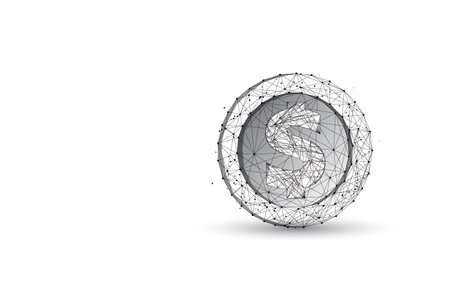 Abstract coin with dollar sign made of black and white lines and dots isolated on white background.のイラスト素材