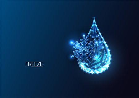 Novel water freezing technologies Concept, cryonics, air conditioning with water drop and snowflakeのイラスト素材