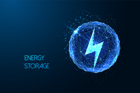 Energy storage, sustainable energy solutions futuristic concept with lightning inside of sphereのイラスト素材