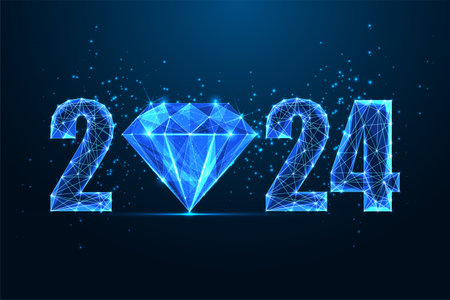 Abstract 2024 luxury New Year digital web banner template. Futuristic greeting card with diamondのイラスト素材