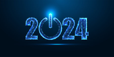 Concept of 2024 New Year startup, business project with 2024 digits and start power button