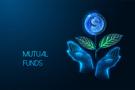 Mutual funds, sustainable growth, financial prosperity futuristic concept on dark blue backgroundのイラスト素材