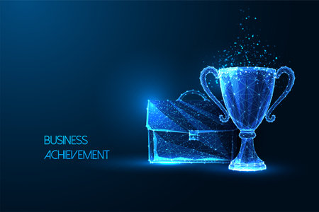 Business achievement, accomplishment, competetive advantage futuristic concept on blue backgroundのイラスト素材