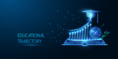Educational trajectory, successful education journey, academic achievment, growth futuristic conceptのイラスト素材