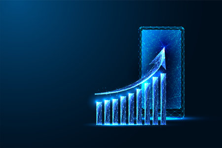 Digital Marketing Strategies, Performance Tracking futuristic concept with growth chart, smartphoneのイラスト素材