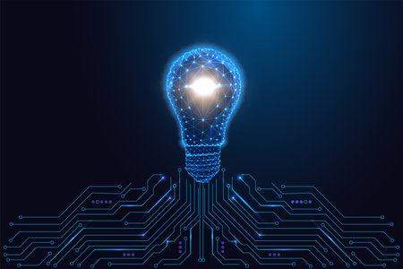 Smart tech innovation concept with glowing light bulb and digital circuit board, vector illustrationのイラスト素材