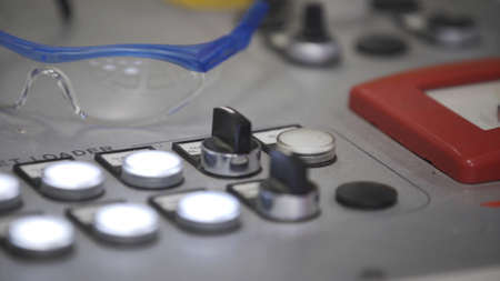 Remote control of modern Aluminium extrusion production line factory. Aluminium window manufacture.の写真素材