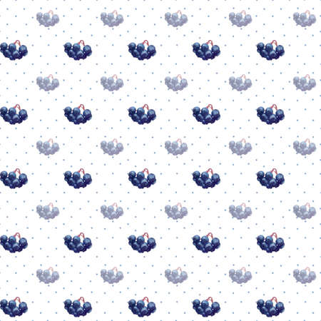 Seamless pattern with blue aronia berry on polka dot backgroundの写真素材