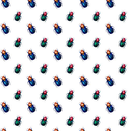 Cetonia aurata seamless pattern on white backgroundの写真素材