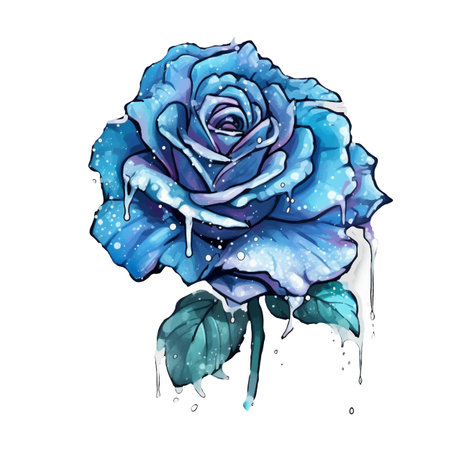 Watercolor blue rose isolated on white background. Hand drawn illustration.のイラスト素材