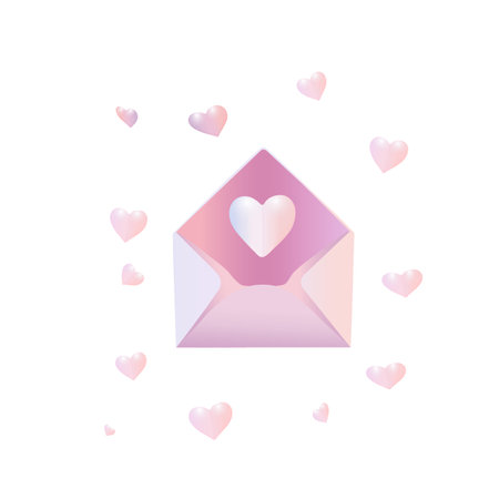 Envelope with pink heart on white background. Vector illustration.