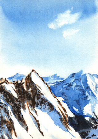Watercolor mountains. Snow and stones.の写真素材