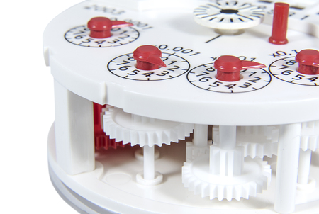 Water meter mechanism on the white background