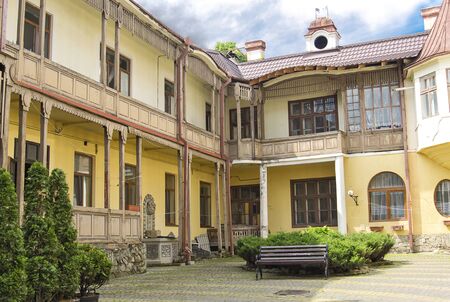 CHERNIVTSI, UKRAINE - MAY 17, 2019 - Courtyard of Italian style. Ðrt and cultural values.のeditorial素材