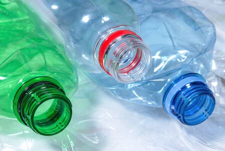 Used polyethylene water bottles. Concept of recycle plastic bottles