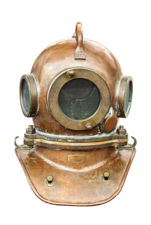 Old diving helmet isolated on white background. Retro and vintage styleの写真素材