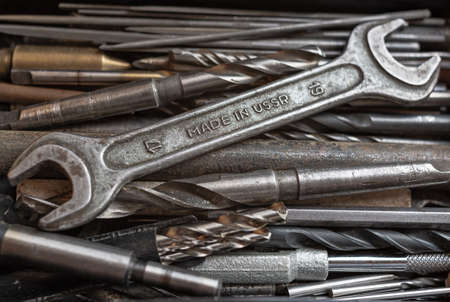 Shabby wrench Shabby wrench with the inscription: Made in USSR on a pile of locksmiths tools....