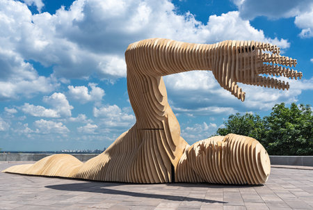 KYIV, UKRAINE - JULY 08, 2021: Merman Swimmer for Burning Man 2022 installation. Merman project from Ukraine, which received a grant from the organizers of the Burning Man festival. Art objectsのeditorial素材