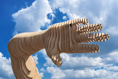 KYIV, UKRAINE - JULY 08, 2021: Part of the art object depicting a swimmer's hand. Merman project from Ukraine, which received a grant from the organizers of the Burning Man festival. Art objectsのeditorial素材
