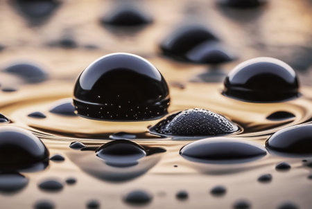 Dark bubbles on an petroleum surface. Abstract backgrounds and texturesの素材